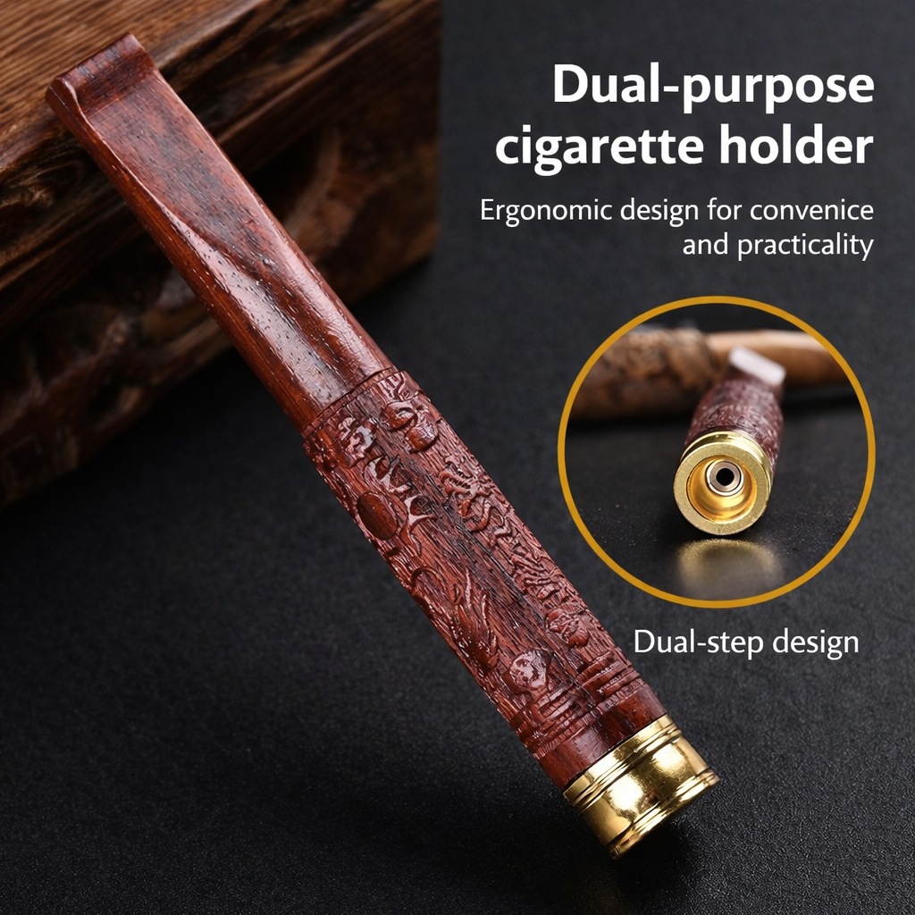 Wooden Smoking Pipe Filter – Carved Ebony Wood Reusable Filter Tip Accessory