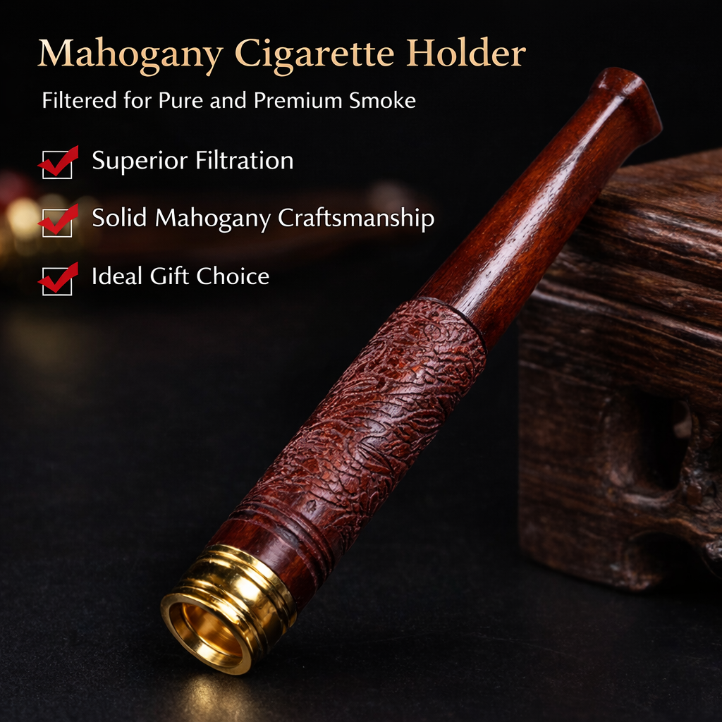 Wooden Smoking Pipe Filter – Carved Ebony Wood Reusable Filter Tip Accessory