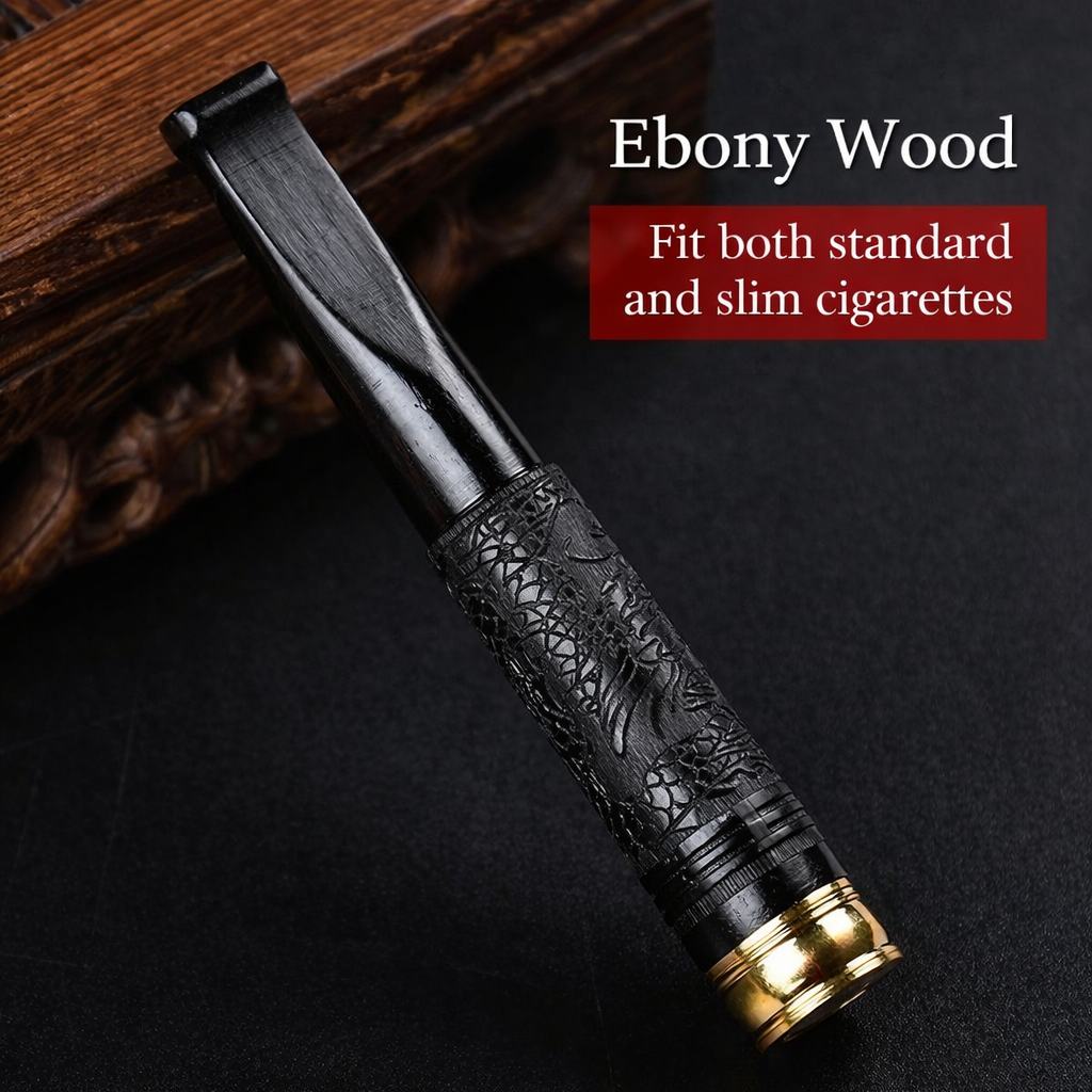 Wooden Smoking Pipe Filter – Carved Ebony Wood Reusable Filter Tip Accessory