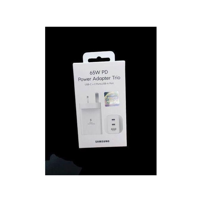 Samsung High-Speed 3-in-1 Charger Adapter 65W / 25W / 15W – USB-C & USB-A Ports for Phones, Laptops, Tablets – Quick Charge Travel Adapter - white