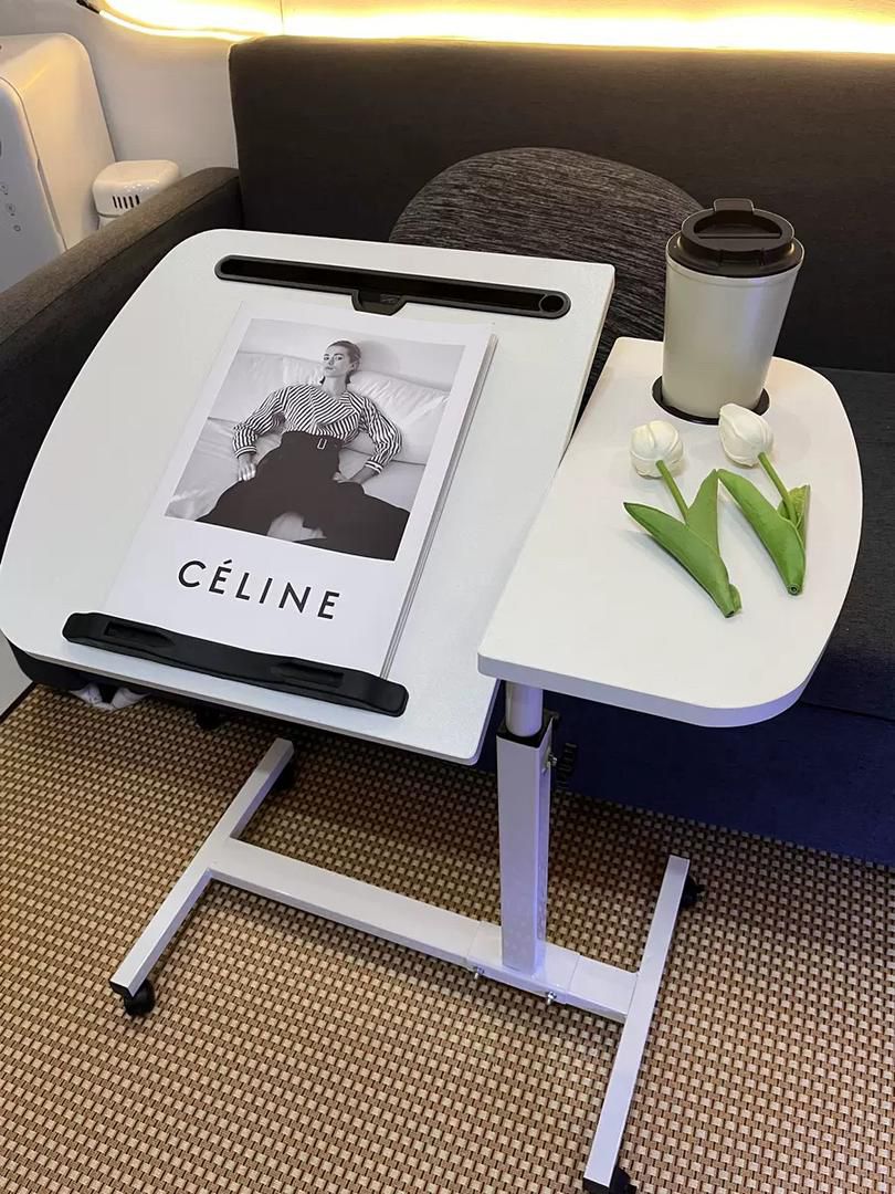 Adjustable Over bed Laptop Table with Wheels Multi-Purpose Rolling Bedside Table