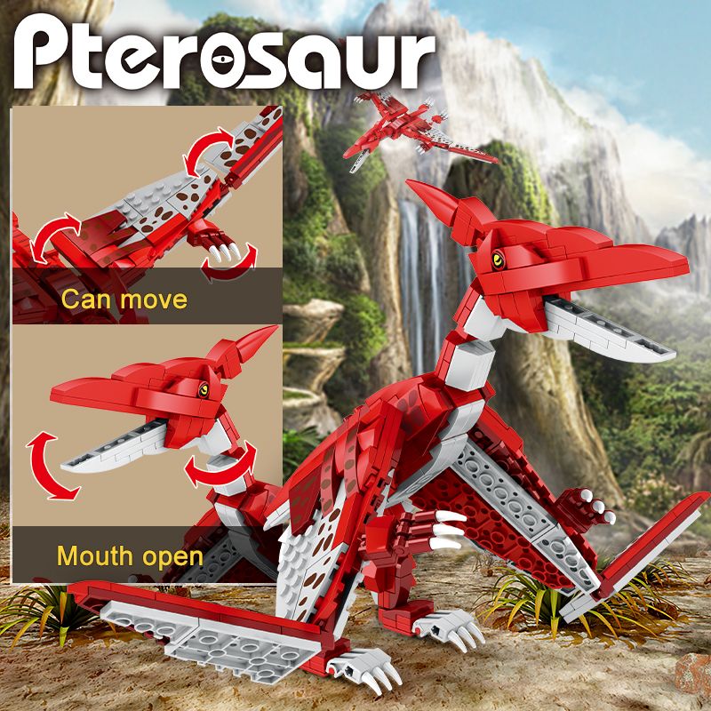 Red Mechanical Pterosaur Building Toy • Dinosaur Construction Blocks • Moveable Wings • Creative STEM Assembly Set for Kids