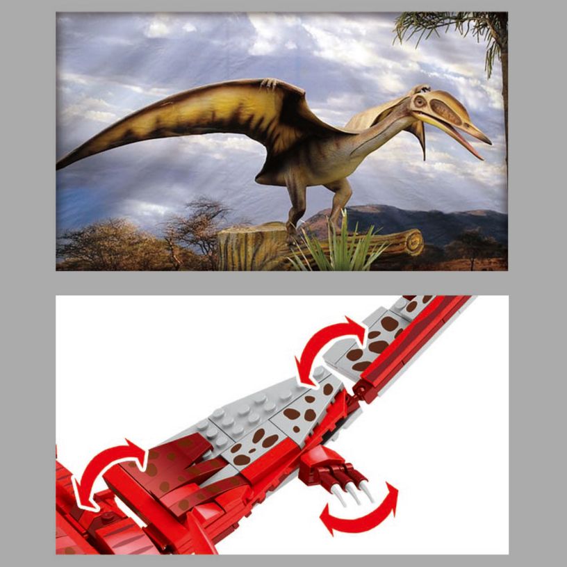 Red Mechanical Pterosaur Building Toy • Dinosaur Construction Blocks • Moveable Wings • Creative STEM Assembly Set for Kids