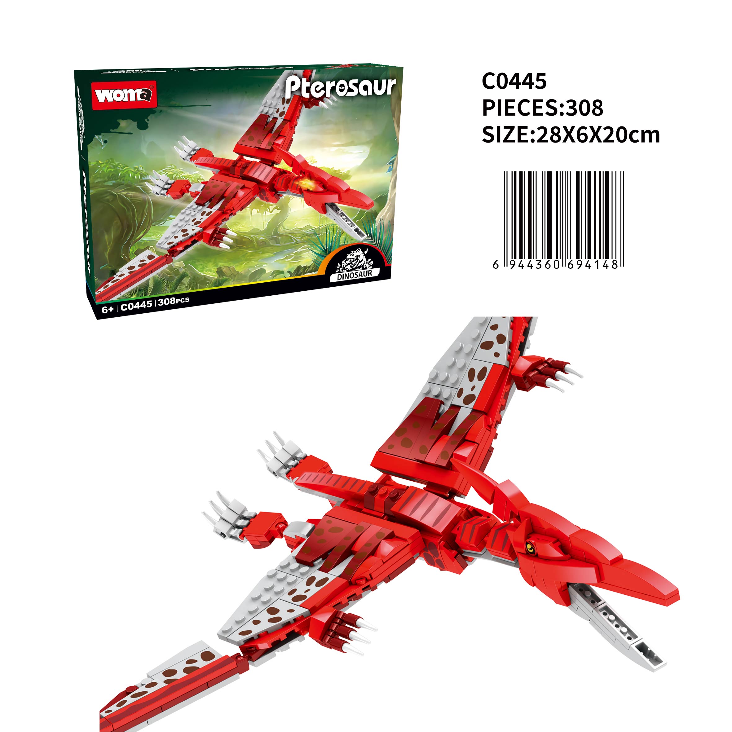 Red Mechanical Pterosaur Building Toy • Dinosaur Construction Blocks • Moveable Wings • Creative STEM Assembly Set for Kids