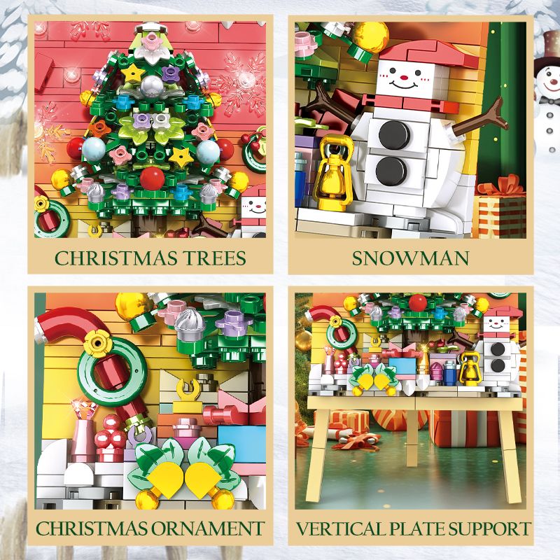 Christmas Tree Building Set with Easel, Holiday Decoration Brick Art Kit for Kids & Adults, Creative DIY Xmas Scene with Snowman & Gifts, Perfect Festive Display Gift