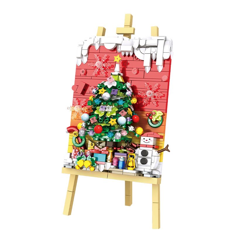 Christmas Tree Building Set with Easel, Holiday Decoration Brick Art Kit for Kids & Adults, Creative DIY Xmas Scene with Snowman & Gifts, Perfect Festive Display Gift