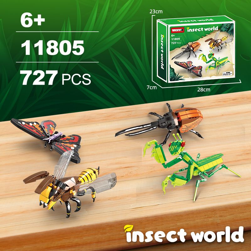 Insect World 4-in-1 Building Toy Set, 727 PCS Bug Model Kit with Wasp, Mantis, Butterfly & Unicorn Beetle, STEM Educational Construction Toys for Kids Ages 6+