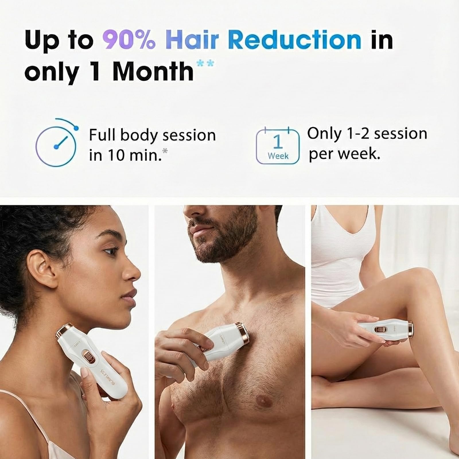 3-in-1 Electric Body Hair Trimmer, White, Ceramic Blades, Wet and Dry Use, USB Rechargeable, Double-Headed Shaver with Nose Ear Trimmer