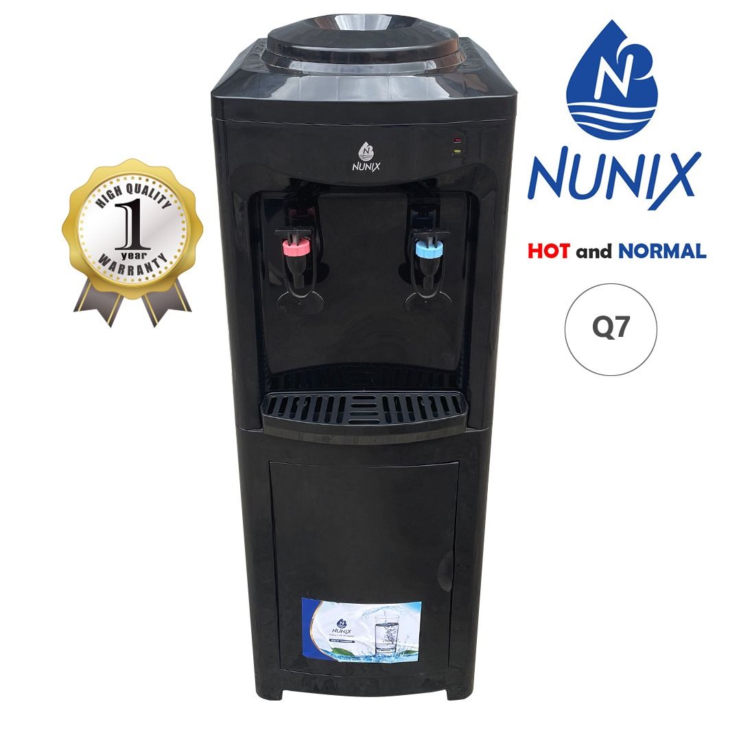 Nunix Q7 water dispenser. It is a free-standing model designed for household or office use. 


It offers temperature options: hot, normal (room temperature)
The dispenser features a sleek black desig