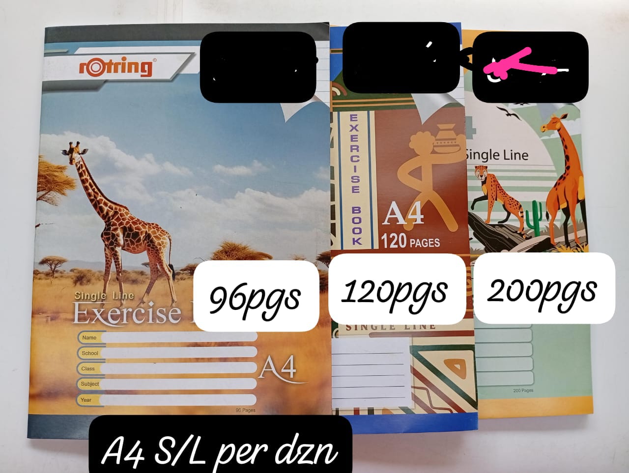 12pcs  exercise books (notebooks) in A4 size with single-line ruling. 


The notebooks are available in different page counts:  120 pages, and 200 pages. 

They feature a space on the cover t