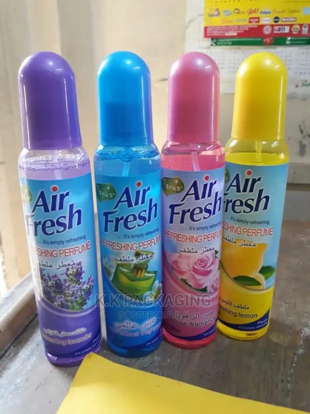 Air Fresh" refreshing perfume air freshener. 
It is a room perfume spray designed to eliminate odors and leave a fresh scent. 
The product is formulated with essential oils and is described as an eco-