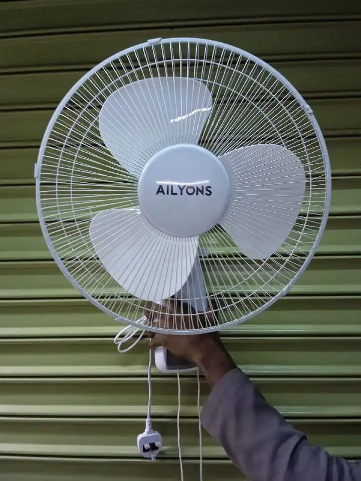 Ailyons wall fan. This 16-inch fan is a space-saving cooling solution suitable for homes or offices. 
It features a powerful motor and airflow for efficient cooling.
The fan has three speed settings f