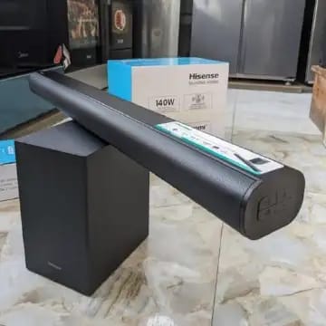 Hisense HS1800 2.1 Channel Soundbar with a wireless subwoofer. 
Key shopping information:
Audio Power: Delivers 140W total power for rich, room-filling sound. 
Channels: Features a 2.1 channel system