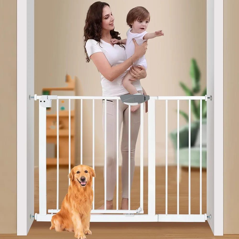 baby safety gate 76cm <>103cm 
Easy Installation This pressure-installed baby gate does not require any tools and will not damage the wall, suitable for stairs, corridors. Even if you are holding