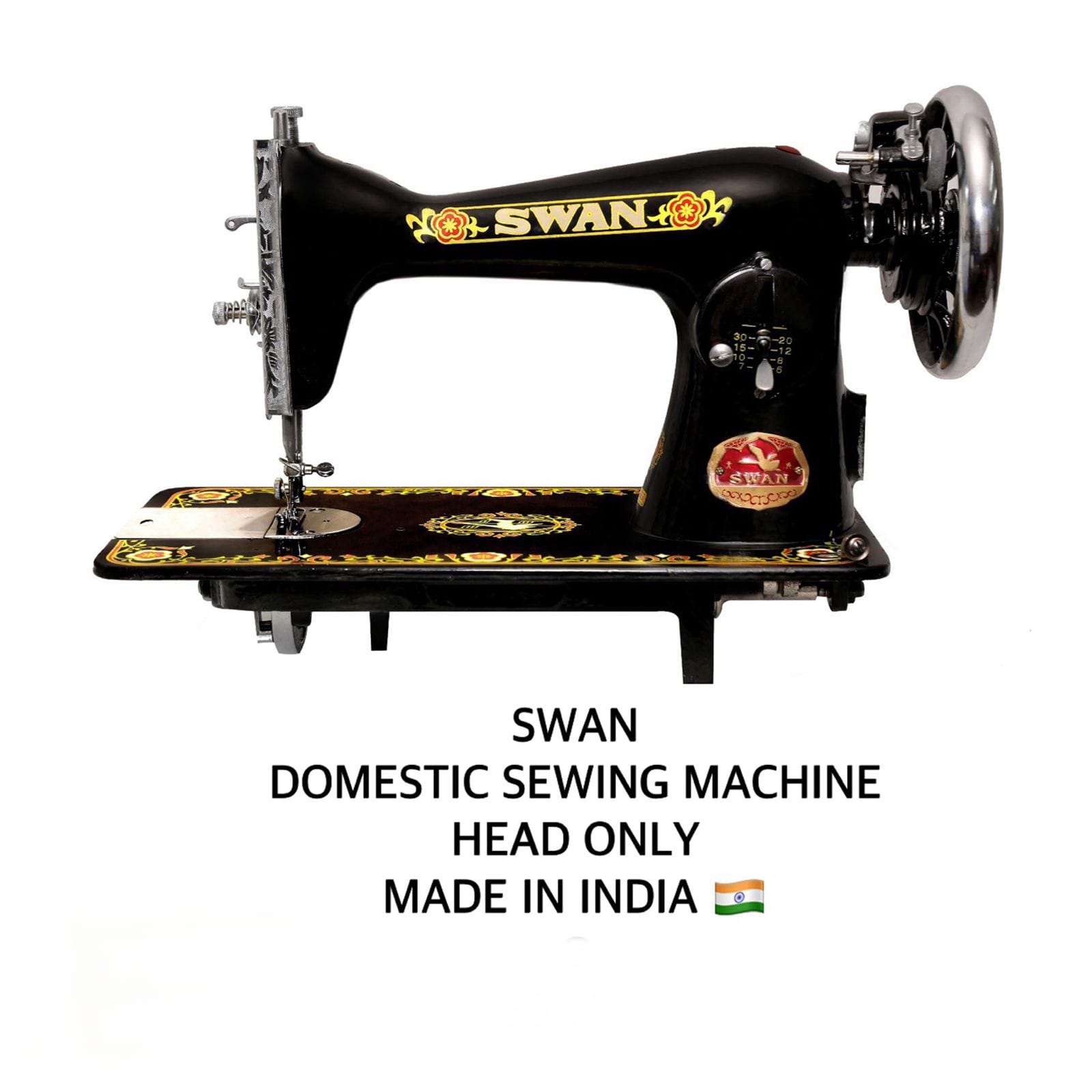Swan Domestic Sewing Machine Head Only, a durable and reliable manual sewing machine designed for home use and light tailoring tasks. It is made in India. 
Key Features:
Durable Construction: Crafted