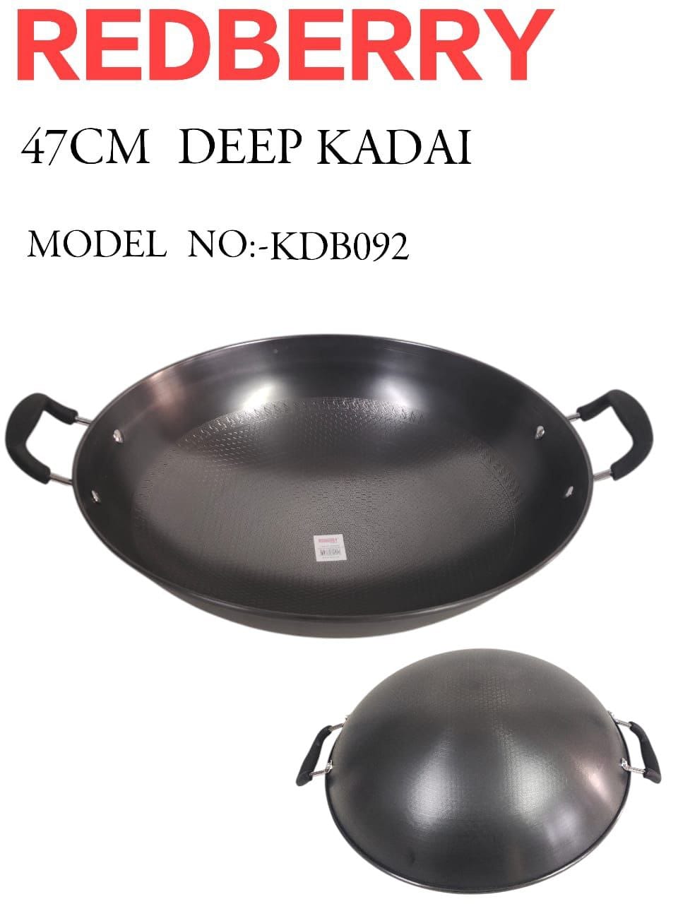 Redberry Premium Range of Big Capacity Woks Pan, Steel Deep Fry Pan Kadai