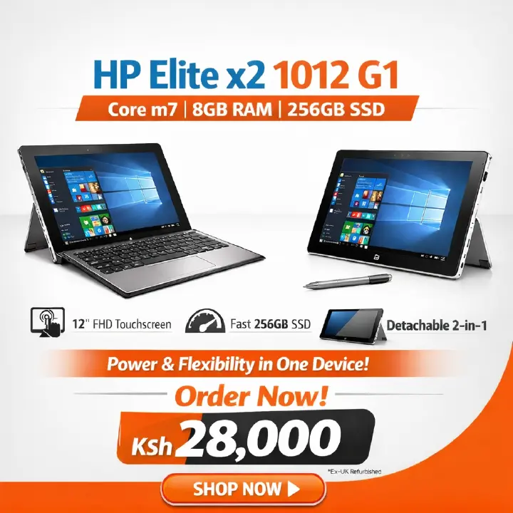 HP Elite x2 1012 G1 COREM7 8GBRAM 256GBSSD is a premium 2-in-1 detachable laptop designed for business users, students, and mobilitY TOUCH SCREEN AND DETACHABLE