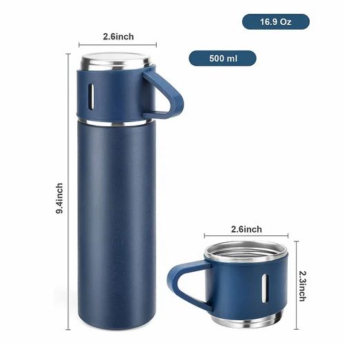 Unbreakable Stainless Steel Gift Pack Thermocup Set – 500ml Thermos Flask + 130ml Cups with Gift Bag (6 Colors Available)