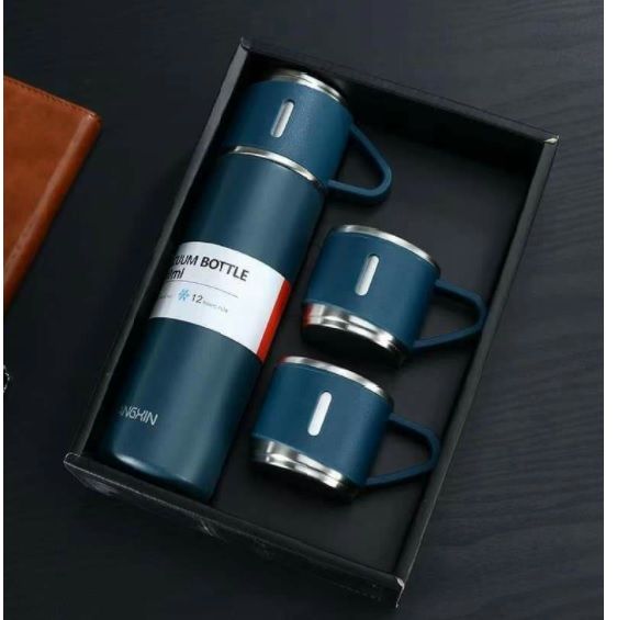 Unbreakable Stainless Steel Gift Pack Thermocup Set – 500ml Thermos Flask + 130ml Cups with Gift Bag (6 Colors Available)