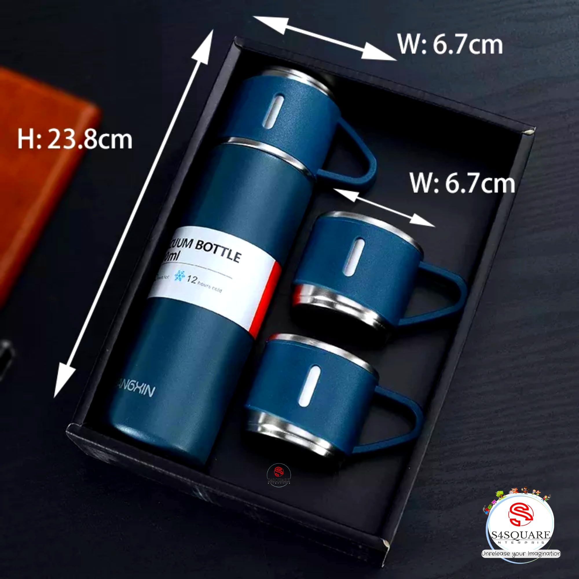 Unbreakable Stainless Steel Gift Pack Thermocup Set – 500ml Thermos Flask + 130ml Cups with Gift Bag (6 Colors Available)