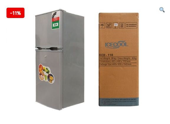 ICECOOL 118L Large Capacity Double door Fridge/ Refrigerator, Separate freezer compartment for long-term storage, Low noise, low energy consumption, Door lock & keys.