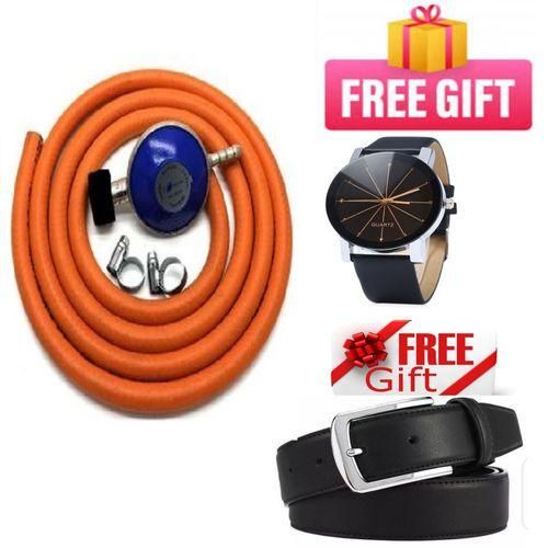 GAS 6KG UNIVERSAL GAS REGULATOR DELIVERY PIPE & SAFETY CLIPS + CLASSIC WATCH + BELT