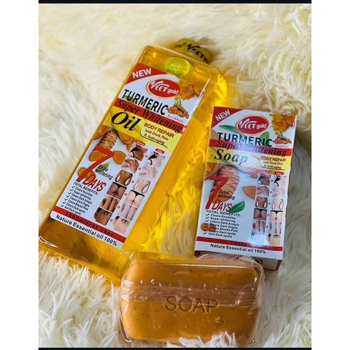 VEET GOLD 2in1 Tumeric Oil And Tumeric Soap For Lightening, Brightening And Whitening Body-1000ml