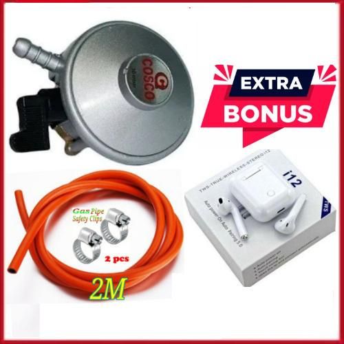 Universal 13Kg Gas Cylinder Regulator With Free Pipe 2M & Clips + Bonus Earbuds i12TWS