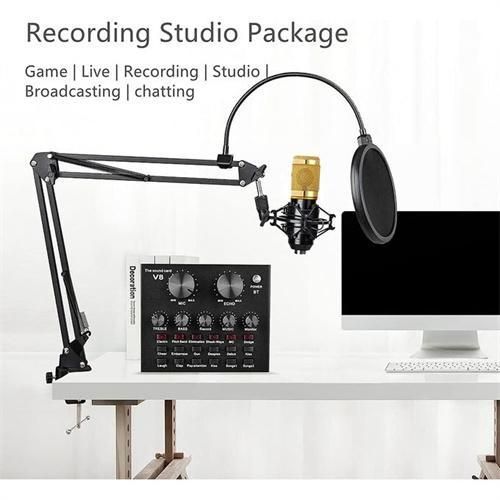 Ready Stock V8s Sound Card + BM800 Mic Set Condenser Microphone Live Sound Card Bluetooth Audio Interface Studio Streaming Recording for Phone PC