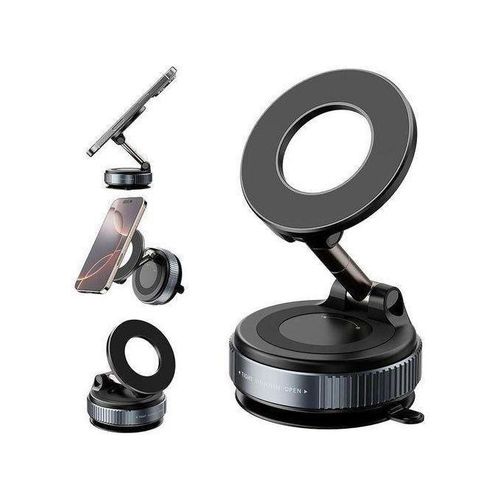 BLACK K007 360° Rotating Ultra-Strong Magnetic Vacuum Suction Phone Holder for Car Mount, Makeup/Gym/Mirror, Desk & Wall Compatible – Secure Grip Hands Free Adjustable Suction Locking Holder for All P