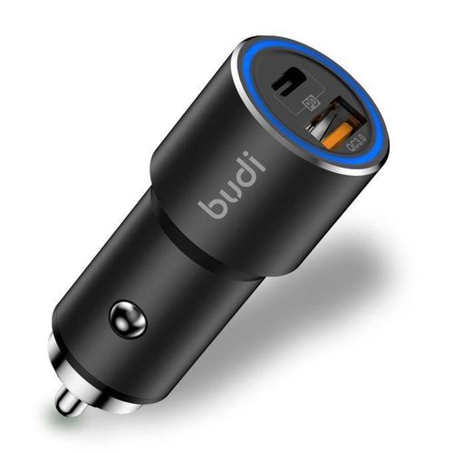 Super Fast car Charger with Type C Charging Port 36W PD 18W Quick Charge 3.0 with ring led indicator Compatible with iPhone/Samsung/MI/Oppo/Vivo/Tablets,Black