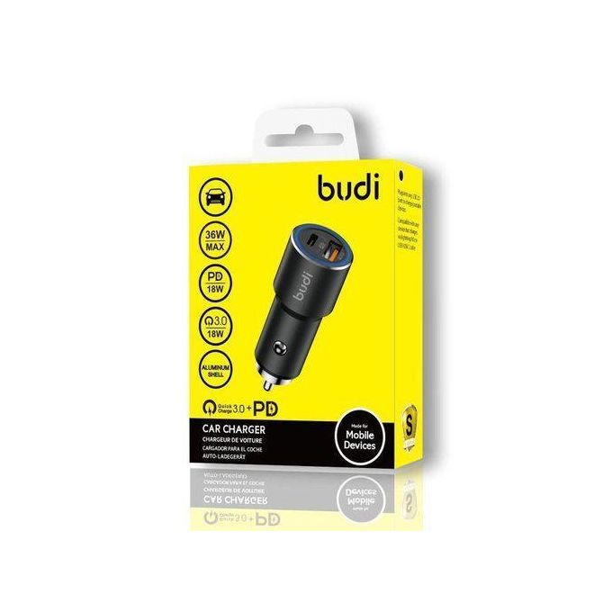 Super Fast car Charger with Type C Charging Port 36W PD 18W Quick Charge 3.0 with ring led indicator Compatible with iPhone/Samsung/MI/Oppo/Vivo/Tablets,Black