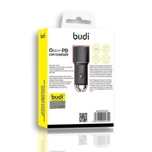 Super Fast car Charger with Type C Charging Port 36W PD 18W Quick Charge 3.0 with ring led indicator Compatible with iPhone/Samsung/MI/Oppo/Vivo/Tablets,Black