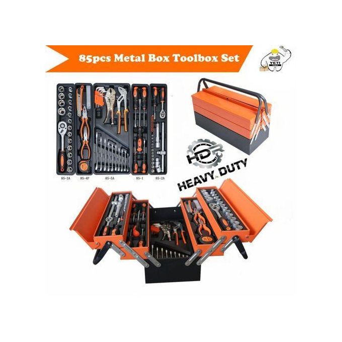 85PCS Chrome vanadium Heavy Complete Tool Set With Metal Toolbox-multifunction foldable toolbox package torque wrench hand tools socket set kit for car repair tool kit set