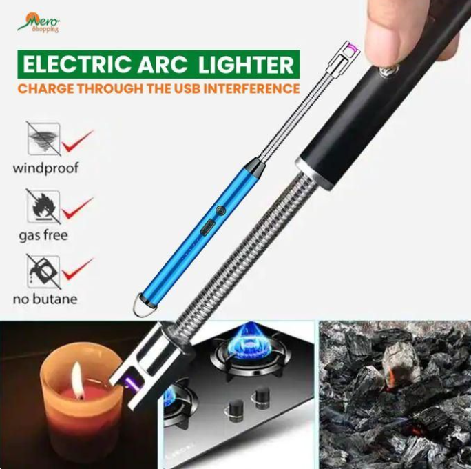 USB Rechargeable Electronic Arc BBQ Lighter Windproof, Flameless Ignition Lighter For Kitchen, Barbecue, Candles, Camping Fire Place, Gas Stove Lighter