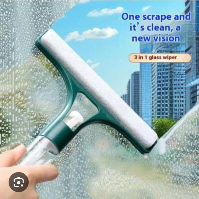3-in-1 Window Cleaner Spray Bottle Tool - Multi-Functional Glass Scrubber with Squeegee & Built-in Sprayer for Windows, Mirrors & Shower Doors,Integrated Window Washer.