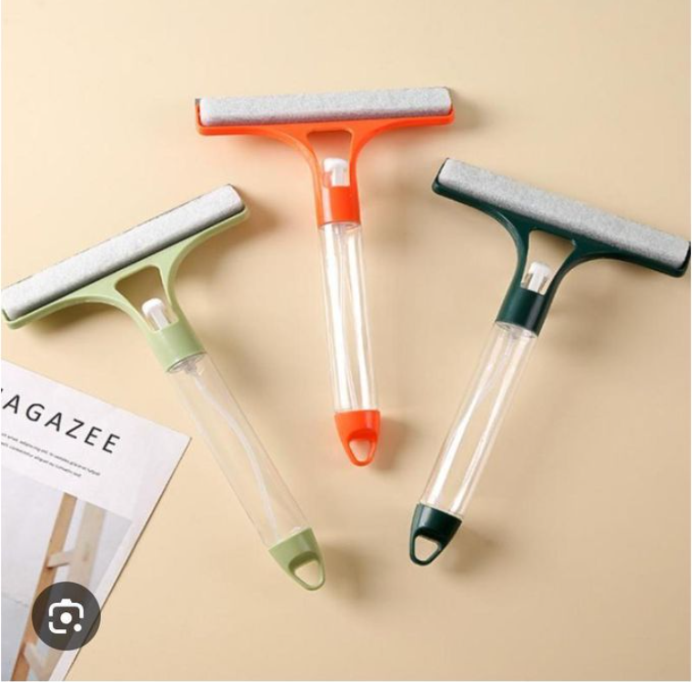 3-in-1 Window Cleaner Spray Bottle Tool - Multi-Functional Glass Scrubber with Squeegee & Built-in Sprayer for Windows, Mirrors & Shower Doors,Integrated Window Washer.