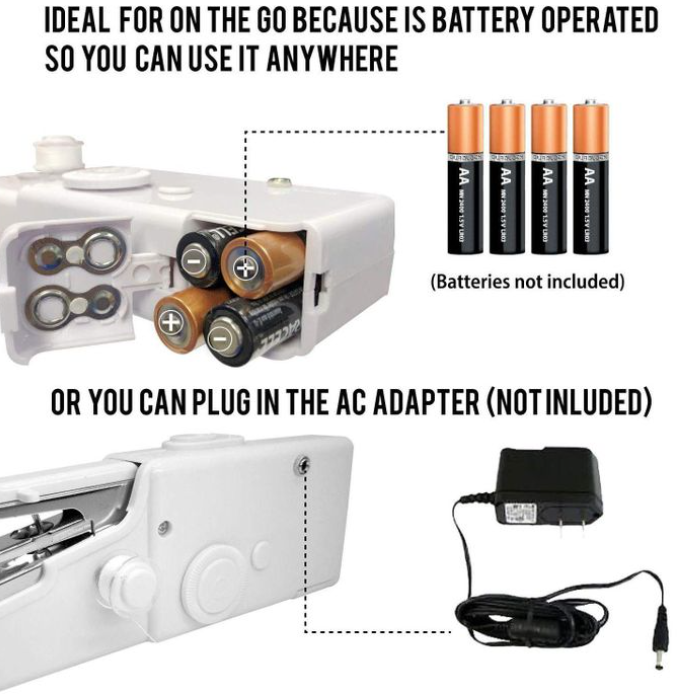 Handheld Portable and Cordless Electric Stitch Home Travel Clothes Fabric Curtains Lightweight Craft Single Thread Sewing Machine Battery or Mains with Extra Bobbin & Needle & Threader