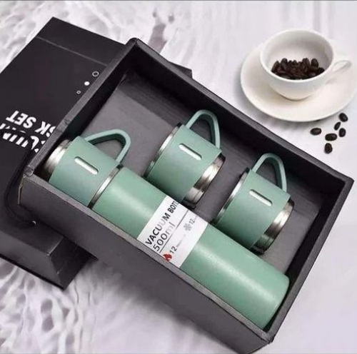 VACUUM FLASK 500ml Gift Box Set Portable Business Cup Stainless Steel Thermos Cup One Cup Flasks Water Bottle With 3 Lids