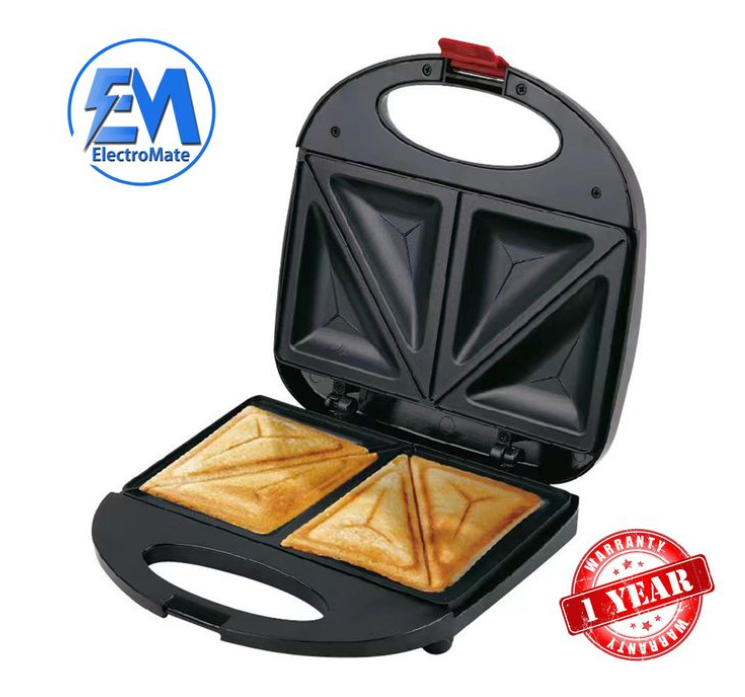Em ElectroMate Sandwich Maker Toaster 2-Slice Non-Stick 750W Black (1YR WRTY
