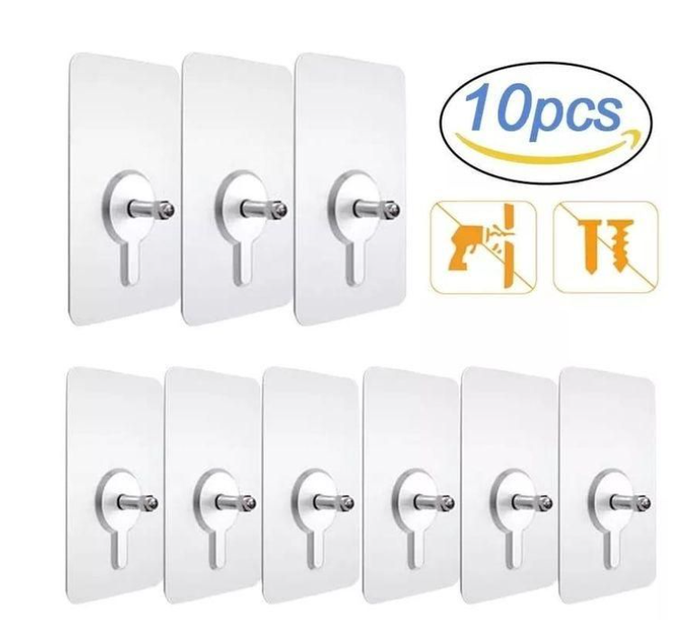 10pcs Non- Trace Hook Clear Self Adhesive Hooks Stick on Hooks Sticky Wall Hooks Adhesive Screw Hooks Self Sticky Hooks Seamless Hooks Non-Trace Hook Nail Hangers Heavy Gel Coat