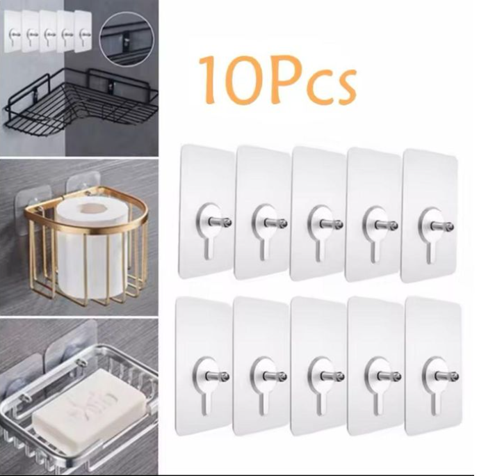 10pcs Non- Trace Hook Clear Self Adhesive Hooks Stick on Hooks Sticky Wall Hooks Adhesive Screw Hooks Self Sticky Hooks Seamless Hooks Non-Trace Hook Nail Hangers Heavy Gel Coat