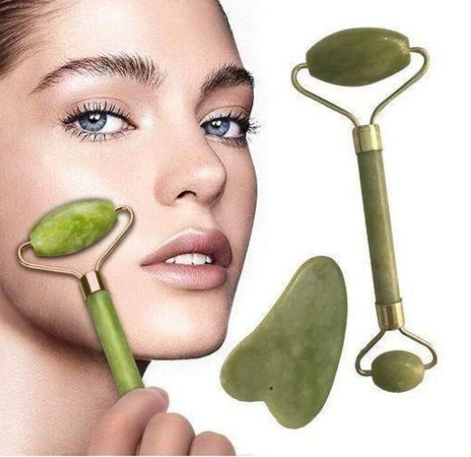 Jade Facial Face Roller and GuaSha for Your Skin Care Routine, Blood Circulation and Lymphatic Drainage