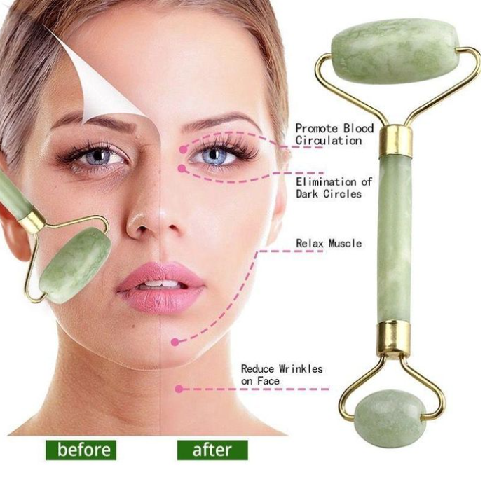 Jade Facial Face Roller and GuaSha for Your Skin Care Routine, Blood Circulation and Lymphatic Drainage