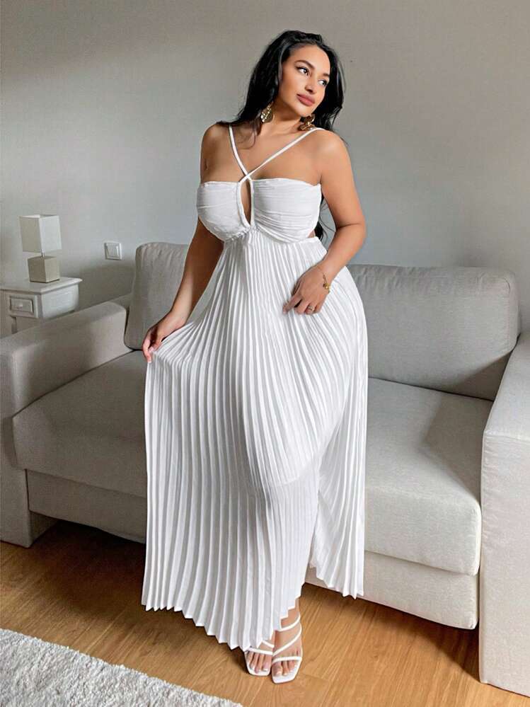 Women Maxi Dress Summer Beach Dress Elegant Pleated Halter Neck Long Dress Casual Vacation Party Evening Ladies Fashion Flowy Maxi Gown Lightweight Comfortable Stylish Female Wear