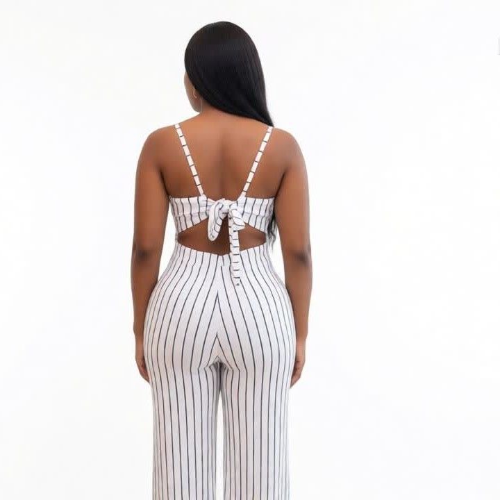 Women Stripe Jumpsuit Elegant Sleeveless Spaghetti Strap Long Pants Casual Office Wear Party Evening Ladies Fashion Slim Fit Flared Jumpsuit Comfortable Stylish Female Outfit For Summer Travel Daily .