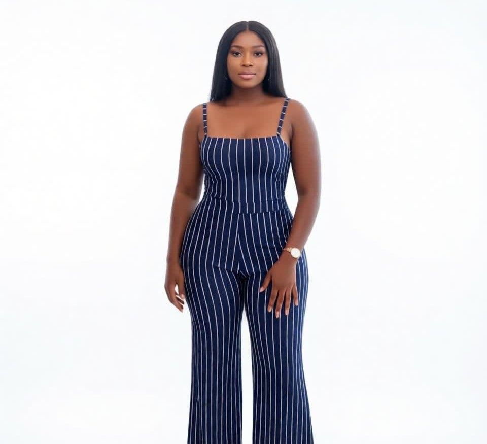 Women Stripe Jumpsuit Elegant Sleeveless Spaghetti Strap Long Pants Casual Office Wear Party Evening Ladies Fashion Slim Fit Flared Jumpsuit Comfortable Stylish Female Outfit For Summer Travel Daily .