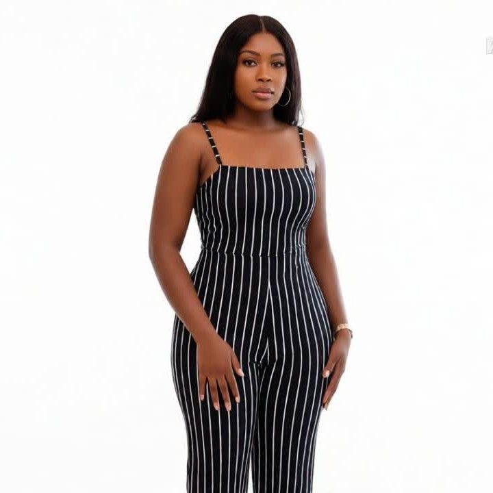 Women Stripe Jumpsuit Elegant Sleeveless Spaghetti Strap Long Pants Casual Office Wear Party Evening Ladies Fashion Slim Fit Flared Jumpsuit Comfortable Stylish Female Outfit For Summer Travel Daily .