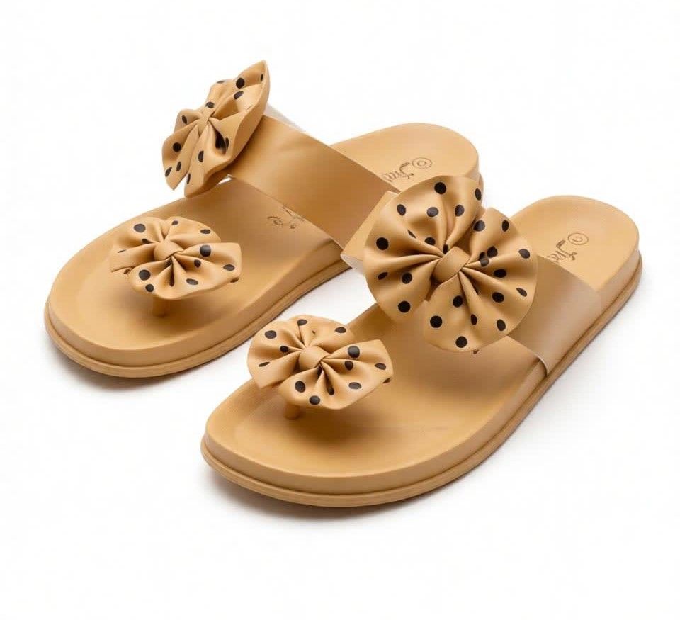 Women Black Flat Slide Sandals with Polka Dot Bow, Comfortable Open Toe Casual Slippers Soft Sole Summer Beach Fashion Shoes for Ladies.
