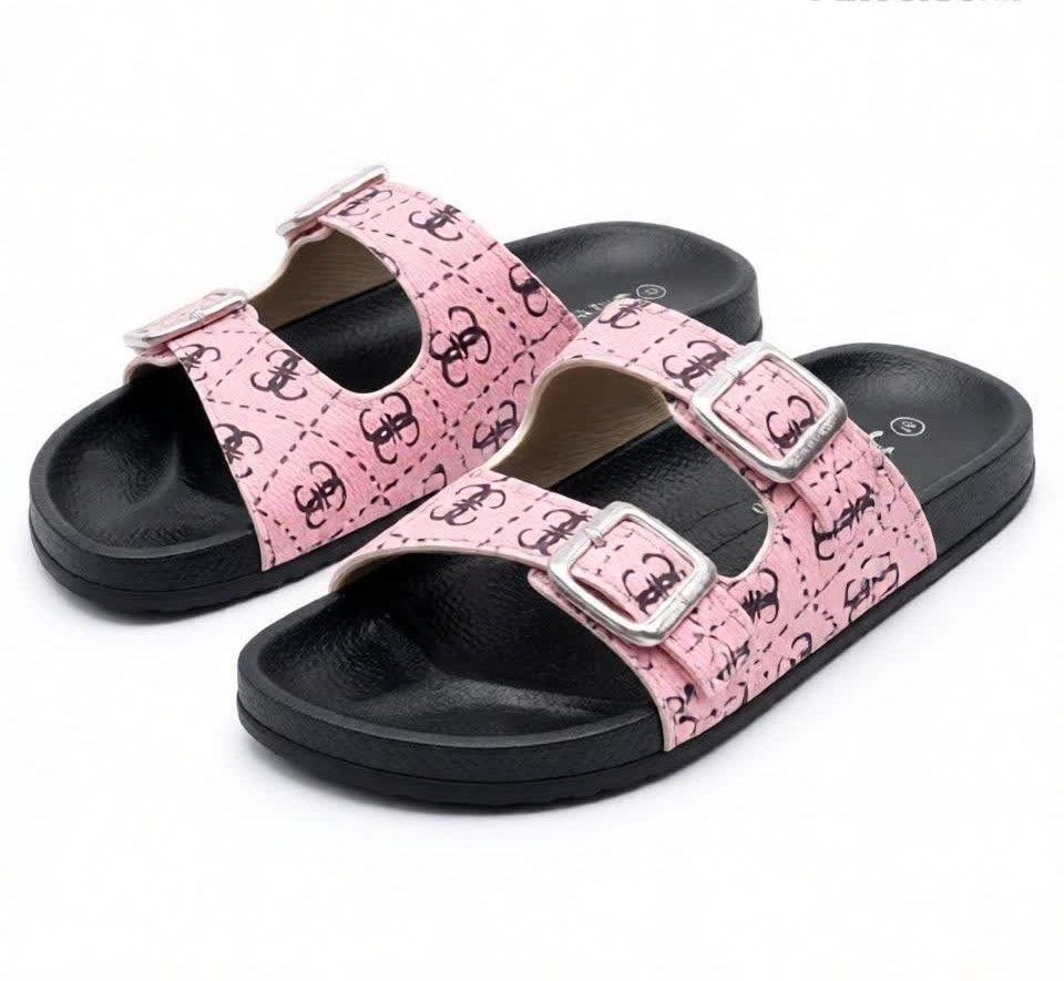 Women Black Double Buckle Flat Sandals, Adjustable Strap Open Toe Slides Comfortable Soft Sole Casual Summer Beach Fashion Slippers for Ladies, girls summer sandals